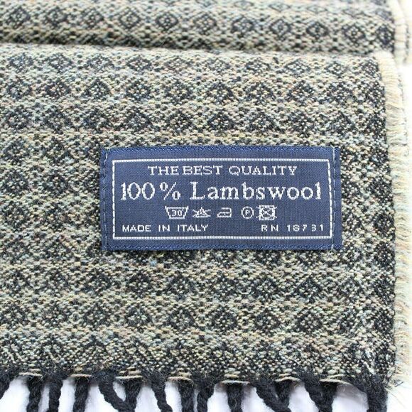 Mens Lambswool Scarf Long Rectangular Black Gray Muffler From Italy Unbranded LN - Picture 1 of 5